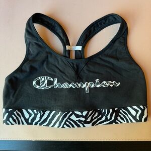 Champion Women’s Black Zebra Print Sports Bra Size M Racerback Athletic Workout